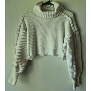 Altar'd State Women's XXS Cropped Oversized Sweater Turtleneck Chunky Soft Cream